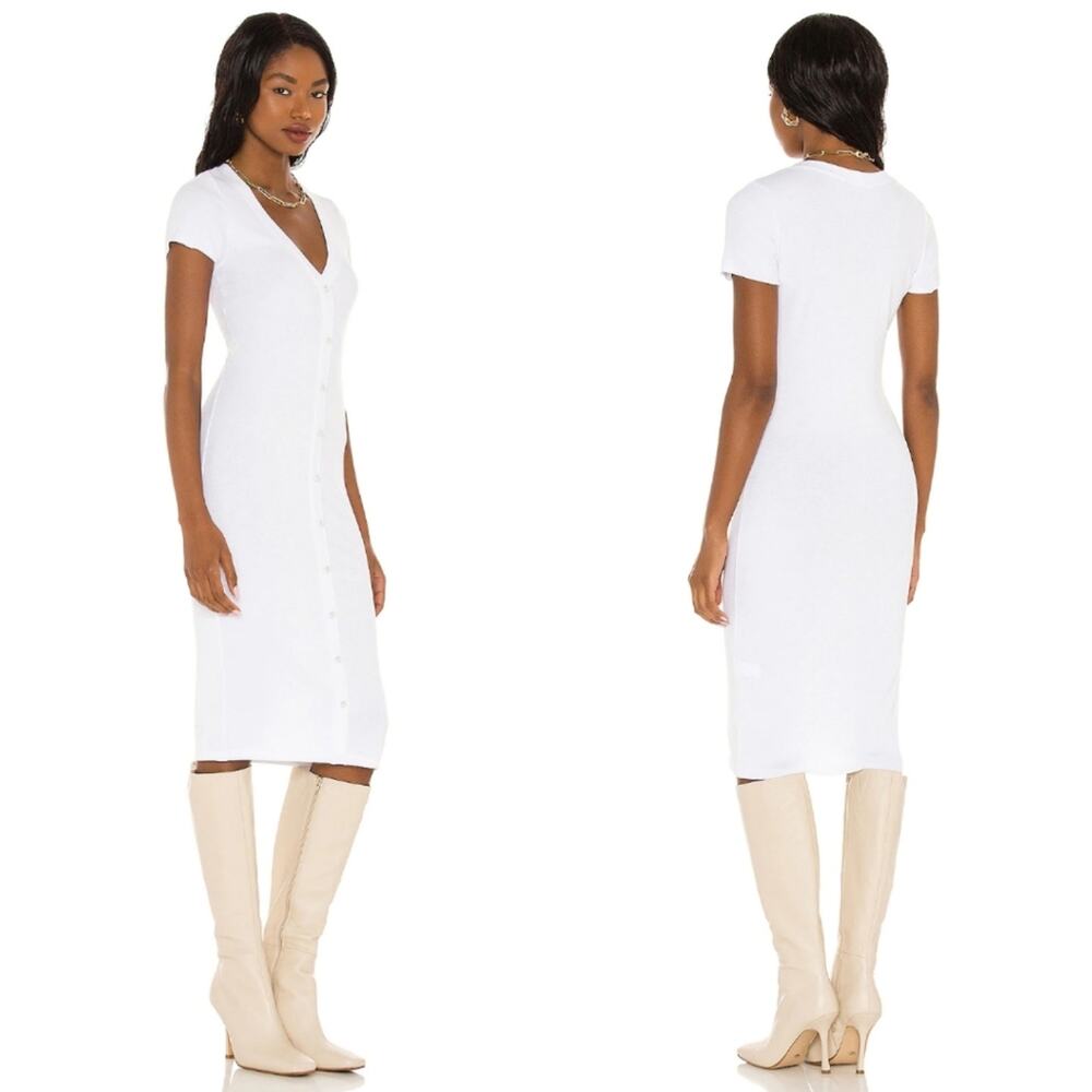 NWT LNA White Chili Pearl Button Ribbed T-Shirt Dress